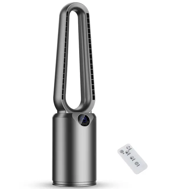 Ventilador Torre Sin Aspas 85 cm con Purificador de Aire, Ultra Silencioso DC | 24 Velocidades, Oscilación 90°, Mando a Distancia y Pantalla LED, Temporizador 12h, para Sala de Estar y Dormitorio