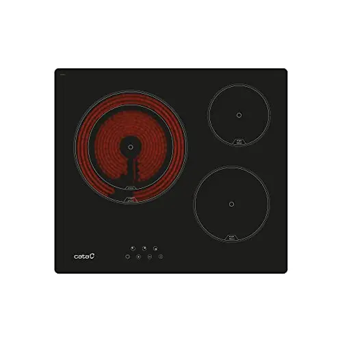 Cata Placa Vitrocerámica Modelo TD 6003 BK/A 3 Zonas de Cocción High Light Ancho de 59 cm 9 Niveles de Potencia Regulables Control Táctil con Avisador acústico Potencia Total 5,4kW Color Negro