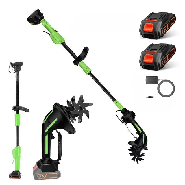 Motoazada Electrica 650W, Mini Motoazada Bateria con Batería 3000mAh, Varilla de 1,3 m, Ancho de Labranza 10 cm, Profundidad de Labranza 10 cm para Aflojar la Tierra en Jardines, Huertos y Céspedes.