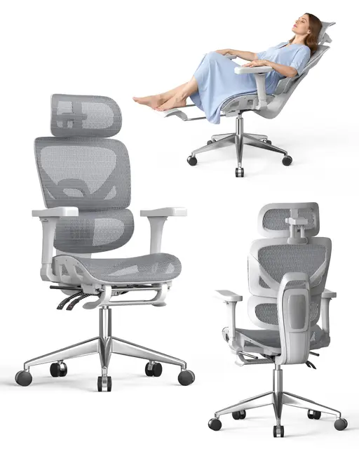naspaluro Silla Escritorio Ergonómica, Silla de Escritorio con Respaldo Alto de Malla Transpirable, Carga 160 kg, Reposabrazos 3D y Reposacabezas Ajustables, Oficina en Casa, Trabajo y Gaming