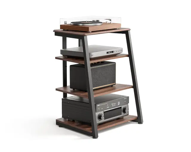 FITUEYES Mueble Tocadiscos de Madera y Metal Mueble HiFi para Tocadiscos Equipo HiFi Muebles HiFi con Estante Regulable Carga MAX. 50kg