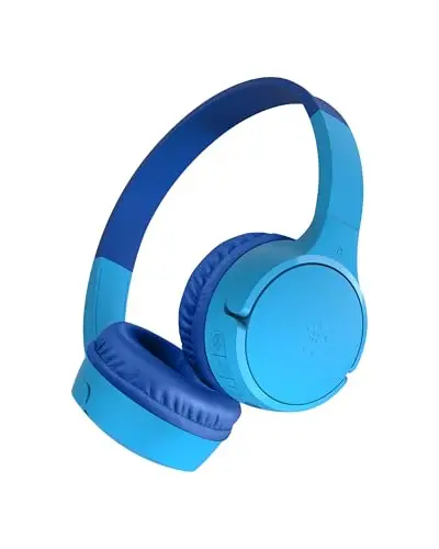 Belkin SoundForm Mini Auriculares inalámbricos para niños con micrófono, on Ear, 30 Horas de autonomía y Adhesivos, Cascos supraaurales para enseñanza en línea y Viajar, iPhone, iPad o Galaxy, Azul