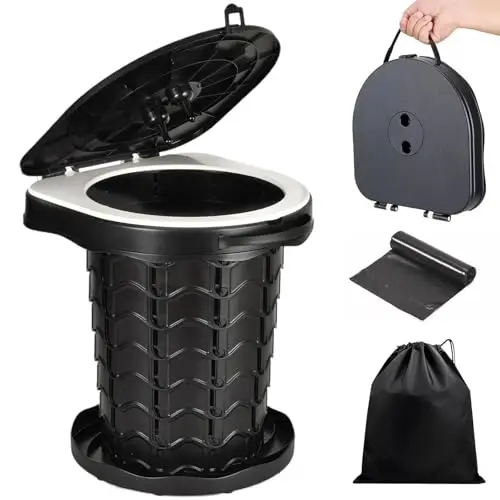 WC Portatil, 220kg Inodoro Plegable Camper, Baño Portatil Camper con 10 Bolsas de Inodoro Biodegradables, Vater para Senderismo, Acampar, Viajar, Pesca