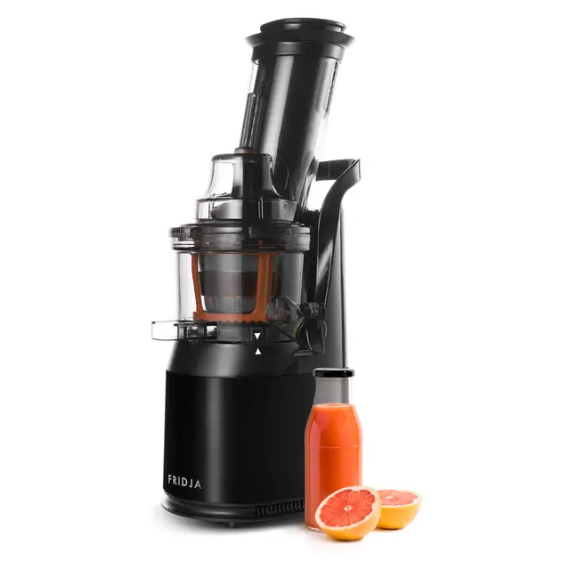 Fridja F1900 - Extractor de zumos para frutas y verduras, exprimidor lento de prensado en frío, exprimidor eléctrico sin BPA, 240W, con tamiz, grifo antigoteo, licuadora lenta que conserva vitaminas