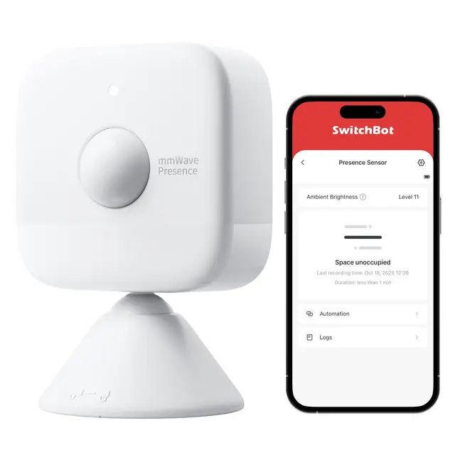 SwitchBot Sensor de Movimiento Inteligente de Radar mmWave, Sensor de Presencia Bluetooth con detección dinámica, Funciona con Alexa, HomeKit y Apple Home a través de Hub
