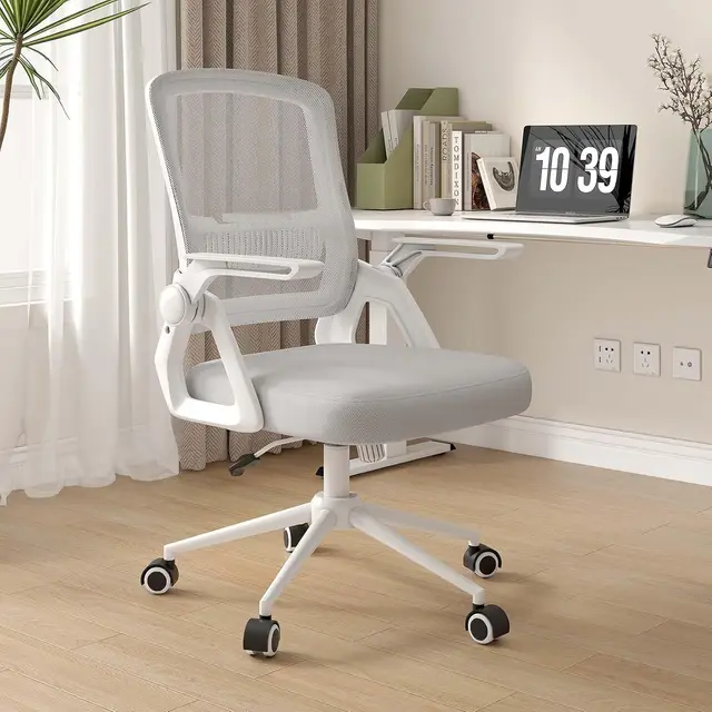 naspaluro Silla Escritorio Ergonómica Gris para Hogar y Oficina | Silla Oficina con Respaldo de Malla y Soporte Lumbar, Giratoria Altura Regulable, Reposabrazos abatibles, Función Inclinable