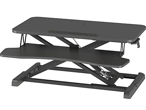 BONTEC Convertidor de Escritorio Sentado/Pie, Estación de Trabajo de 2 Niveles Ajustable en Altura, con Plataforma de 80x40cm, Elevador Ergonómico, Pantalla de PC, Portátil de hasta 15 kg(Negro)