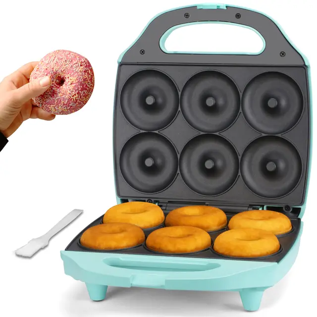 Baker’s Friend máquina para hacer rosquillera y mini donuts 6 x 7.5 cm, bandeja para hornear, fiesta de donuts, Aqua