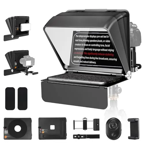 Soonpho T2 Teleprompter Compatible Teléfono Inteligente hasta 7,9 Pulgadas Admite Objetivos Angulares 24–35mm Una Aplicación Remota Control Bluetooth para Entrevistas Vlogs Retransmisiones
