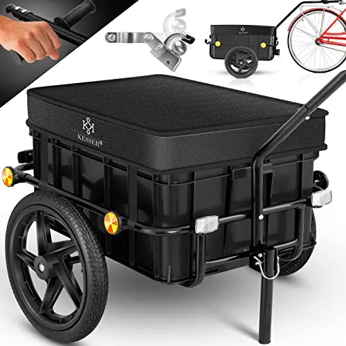 KESSER® Remolque para Bicicletas, Remolque de Carga con Enganche, Barra de Tiro Alta para el Transporte de Bicicletas, Caja de Transporte con Volumen de 70 litros, Peso máximo de 60 kg