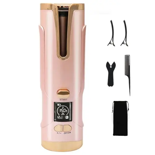 Rizador de pelo automático, rizador inalámbrico tipo C recargable de 20 mm para mujer (pelo corto/largo), batería de alta capacidad 5200 mAh, 6 niveles de temperatura (150-200 °C)