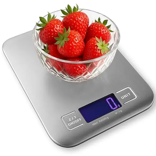 Báscula de Cocina Digital Acero Inoxidable – Peso de Cocina con Pantalla LCD Retroiluminada – Báscula Comida de 5kg y 1g de Precisión para Cocina Diaria y Repostería
