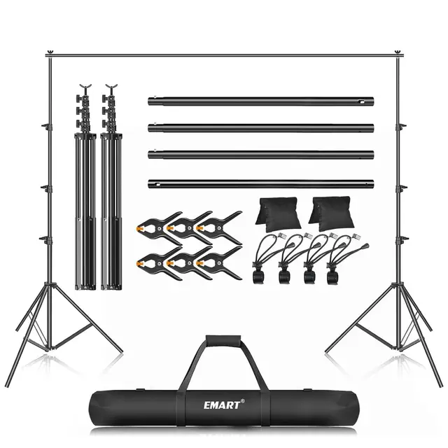 EMART 3 m x 3,6 m Kit de Soporte de Fondo de Fotografía, Sistema de Telón de Fotográfico de Estudio de Video Ajustable para Photo Booth Muselina