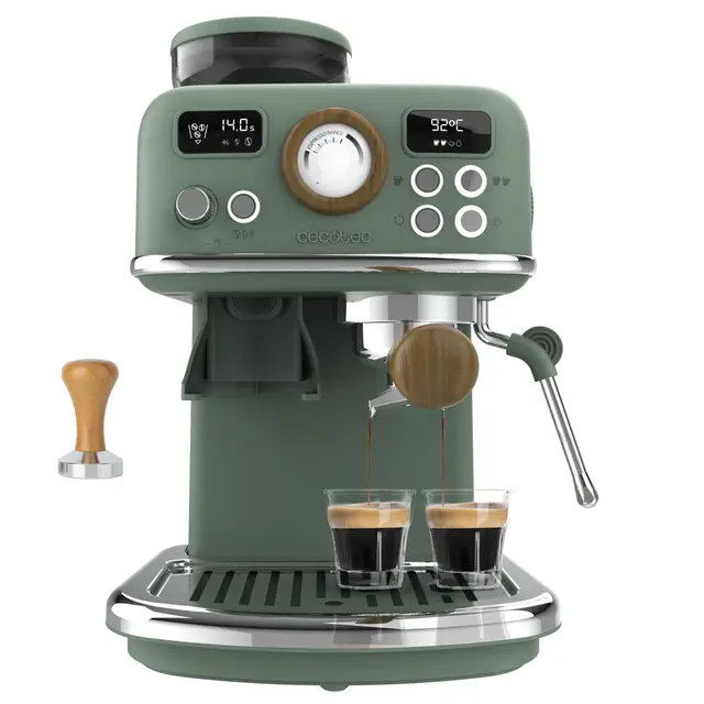 Cecotec Cafetera Express Manual Power Espresso 20 Tradizionale Grind. 1500W, Molinillo 20 Niveles, 20 Bares, PID, Thermoblock, Steamer, Cold Brew, Café Recién Molido con Crema Perfecta