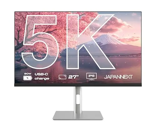 JAPANNEXT Monitor 27" IPS 5K (5120x2880) | HDR | Carga a través de USB-C(90W) Altura e inclinación ajustables(HSP) Altavoces integrados | sRGB 100% G-Sync/FreeSync | Garantía 3 años | JN-IPS275K-HSPC9