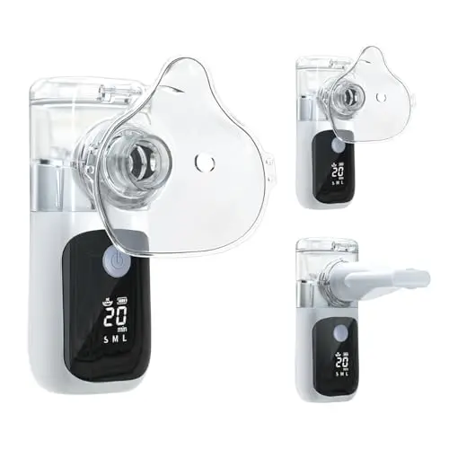 Nebulizador Portatil con tres modos de nebulización y pantalla led, Nebulizador Bebe Silencioso Recargable, Inhalador Nasal Adultos y Uso Pediátrico Compacto para Casa, Viaje y Uso Diario