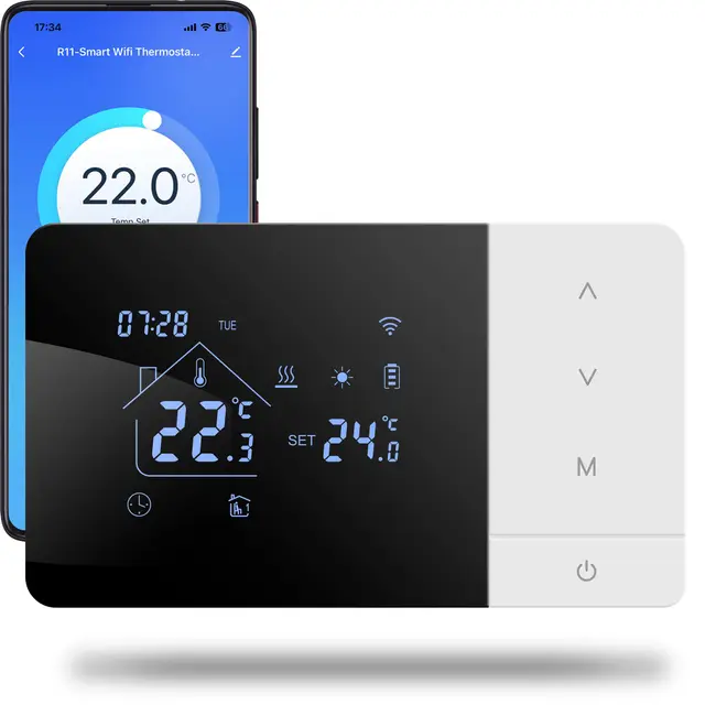 termostato de batería WiFi de 2 Hilo para Control de calderas de Gas Termostato Tuya programable Diariamente, Compatible con Control por Voz de Google y Alexa.W506 3A