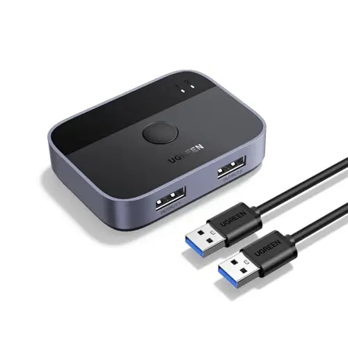 UGREEN Switch USB 3.0 5Gbps KVM Switcher 2 Puertos para 2 PC 2 Entradas 2 Salidas Aluminio para Teclado Ratón Disco Duro Externo Impresora Escáner 2 Cables 3.0 Incluidos