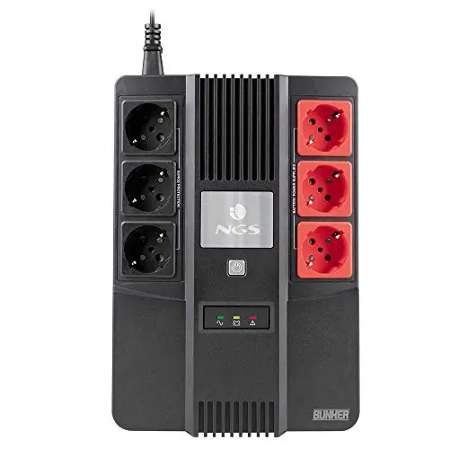 NGS FORTRESSBUNKER - Sistema de Alimentación Ininterrumpida SAI, Off Line UPS 600 VA 360W con Batería Incorporada 12V/7Ah y 6 Enchufes Schuko con Protección contra Picos de Tensión