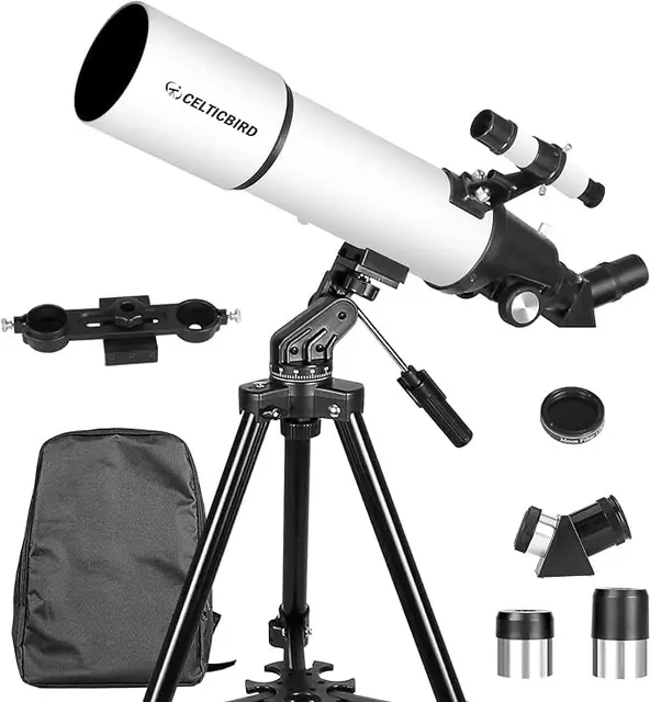 CELTICBIRD Telescopio para Adultos Principiantes en astronomía - Telescopio Refractor portátil astronómico Revestimientos de Alta transmisión Totalmente(80560) 4 Multicapa Montaje AZ (80560)