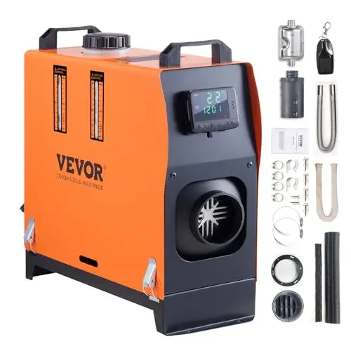 VEVOR Calentador Diésel Portátil Todo en Uno 12 V 5KW 0,16-0,52 L/h Calentador de Aire Diésel 8~36°C Ajustable 15-20 m² Mando a Distancia LCD Inteligente Depósito de 5 L para Barco RV Auto