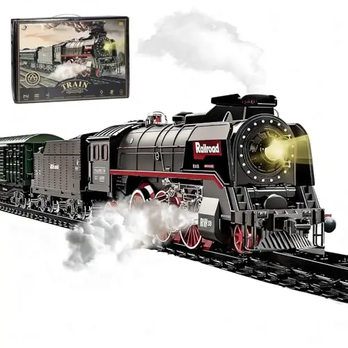 Tren Juguete, Tren Eléctrico Juguete Niños, Locomotora de Vapor Eléctrica con Humo Luminoso y Sonido, Cumpleaños para Niños
