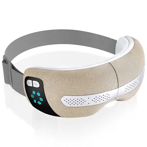 SereneLife masajeador de ojos con calor y enfriamiento, Compresión de aire y vibración, 5 modos de masaje, Música integrada, Gafas plegables, Inalámbrico y recargable para la relajación ocular