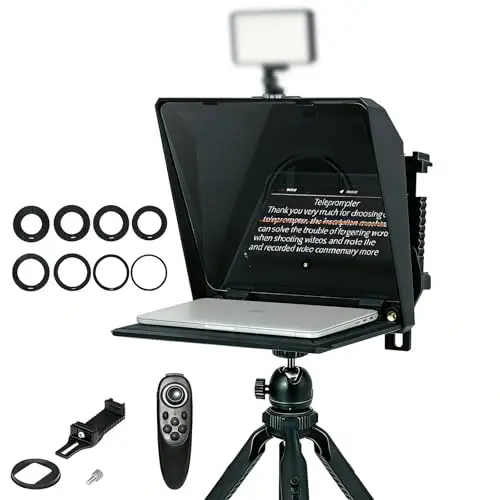 Ambitful Teleprompter T1 pro para teléfono con trípode de escritorio, kit de teleprompter portátil de configuración rápida con control remoto, compatible con smartphone/DSLR/Mini Tablet (menos de 8.3