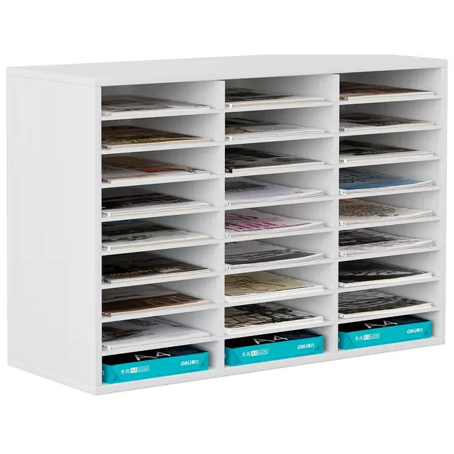 EasyPAG 27 Compartimentos Madera A4 Bandeja Archivador Organizador Hojas Soporte Documentos Clasificador Oficina Almacenamiento Escritorio Estante Papeles,Blanco