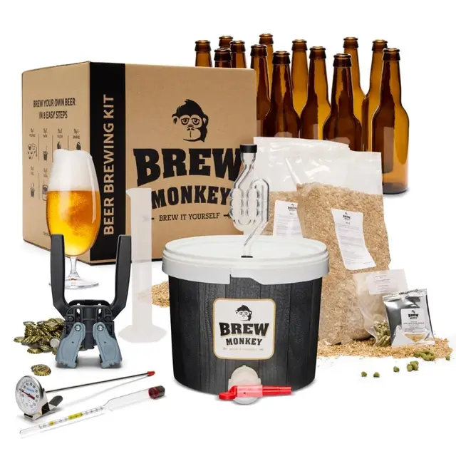 Brew Monkey® Set de Elaboración de Cerveza Rubia | Luxe Kit 5 litros de cerveza | 6,4% vol. | Kit Para Hacer Cerveza | Kit Cerveza Artesanal | Regalos Originales para Hombre