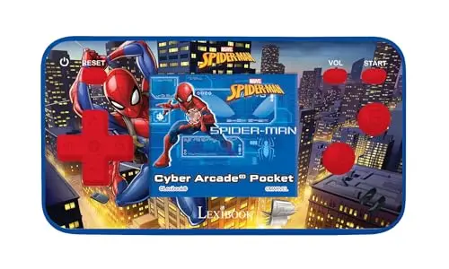 Lexibook Spider-Man Cyber Arcade Pocket Consola de Juegos portátil, 150 Juegos, LCD, con Pilas, Azul / Rojo, JL1895SPLXB