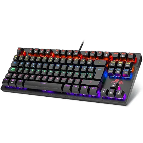 Rii Teclado Gaming Mecánico, 22 Modos de retroiluminación, Interruptores Azules, Anti-ghosting, QWERTY Español (TKL (88 Teclas))