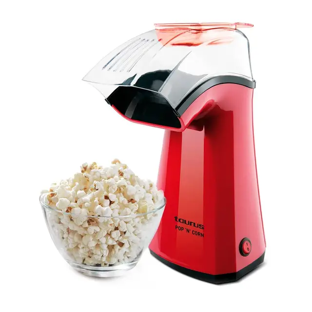 Taurus – Máquina de Palomitas Pop'N'Corn, Palomitero Eléctrico, 1100W, Popcorn, Sin Aceite, Aire Caliente, Listas en 3 Minutos, Tapa Transparente Dosificadora, Compacto, Portátil, Fácil Limpieza, Rojo