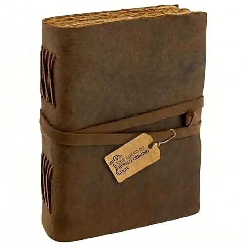 moonster® Cuaderno Cuero, 240 Páginas de Papel de Algodón sin Madera con Bordes Irregulares – Cuaderno de Notas – Diario Vintage Hecho a Mano – Diario Personal Estilo Antiguo 20x15cm