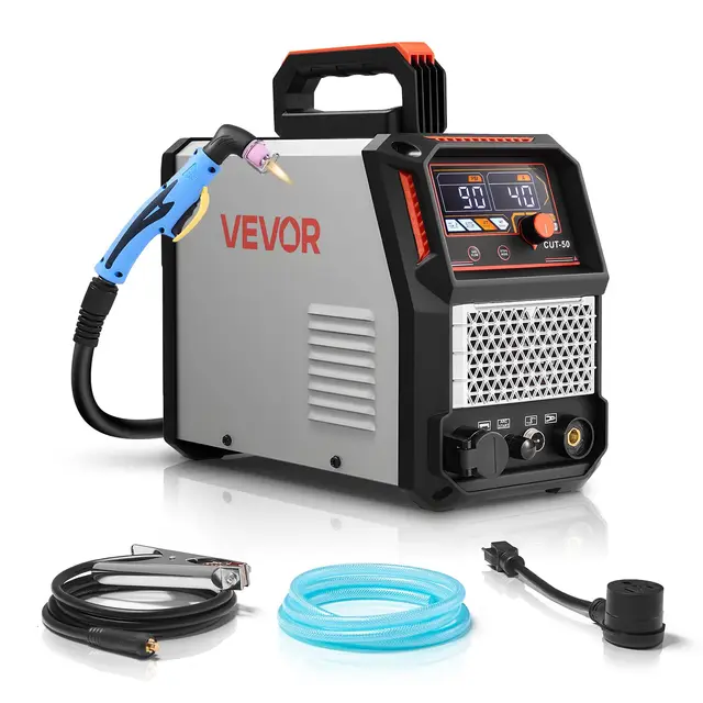 VEVOR Cortadora de Plasma 50 A Máquina de Corte por Plasma de Arco Piloto sin Contacto, Inversor IGBT con Pantalla Digital, Función 2T/4T y Tiempo PA/PT Ajustable para Reparaciones Domésticas