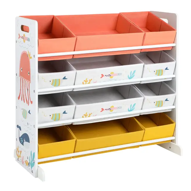 SONGMICS Estantería de Juguetes, Organizador Infantil con 12 Cajas de Tela No Tejida, para Libros, Estantería para Niños, para Sala de Juegos, Multiusos, Blanco GKRS04WT