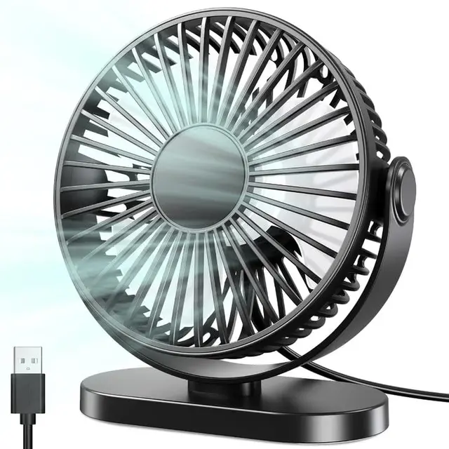 Ventilador USB, Ventilador de Mesa Potente 3 Velocidades 360° Ajustable, Ventilador Silencioso y Apenas Vibra, Mini Ventilador con Gancho y Goma Antideslizante Adecuado Para Dormitorio/Oficina/Cocina