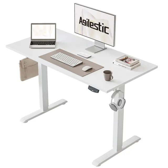 Agilestic 100 x 60 cm Escritorio Elevable Eléctrico con Tablero Escritorio Regulable en Altura Eléctrico Telescópico Bi-direccional con Control de Memoria y Tecnología Anticolisión, Blanco