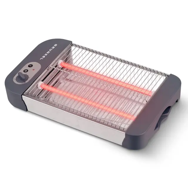 Grunkel - Tostadora de pan plana para 4 rebanadas de 600w con 6 niveles de temporizador y señal acústica de finalización. Incluye bandeja recogemigas extraíble (Básico)