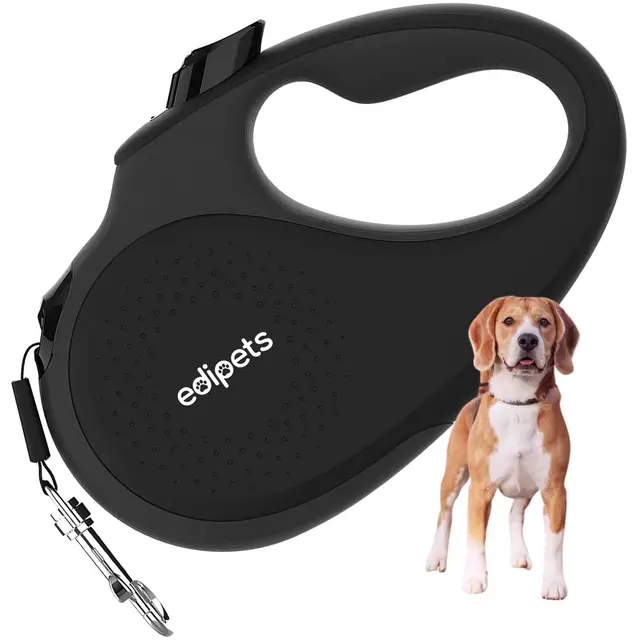 Edipets, Correa Perro Extensible, Retráctil, 5 Metros, 360º Sin Enredos, Cinta de Nailon para Adiestramiento y Paseo, para Perro Grande Mediano y Pequeño (Negro, < 50 Kg)