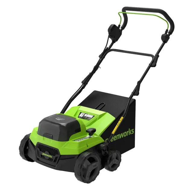 Greenworks Escarificador Aireador Césped 48V (24V x2) Brushless 2-en-1, Ancho 38 cm, 5 Niveles Altura, Bolsa 45L, Manillar Plegable, Herramienta Jardín Inalámbrica, Sin Batería GD2X24SC38II