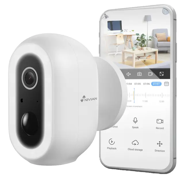 NIVIAN Cámara Vigilancia WiFi Exterior 2K con Batería | Cámara Seguridad PIR con Detección Humana, Visión Nocturna Color, Audio Bidireccional, Sirena y LED, App Smart 04-Bat