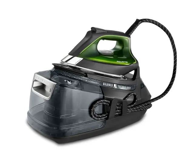 Rowenta Silence Steam Pro - Centro de planchado, autonomía ilimitada, 8 bares, golpe vapor 600 g/min, suela Microsteam, función ECO y depósito cal, 1,3 litros, Color negro y gris, DG9248