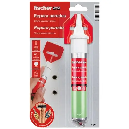 fischer - Masilla Adhesiva Repara Paredes, Compatible con Placas de Yeso PLADUR®, Cemento, Hormigón o Mamposteria | Para Tapar Agujeros Pared, Reparador de Pared | Incluye Espátula (75 ml)