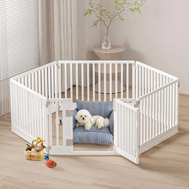 Gupamiga Recinto para Perros y Cachorros de Interior o Exterior, Caja para Perros, Jaula para Cachorros con Puerta, Sólida y Suave, Instalación Simple, Blanco 178 x 153 cm