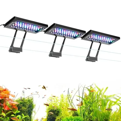 hygger Three Channel Clip On Iluminación LED para Acuario, 36W Luz LED Acuario, 24/7 Lighting and DIY Mode with 7 Colors, Ajustable Brillo Fish Tank LED Light de 115-227L Tanks(3)