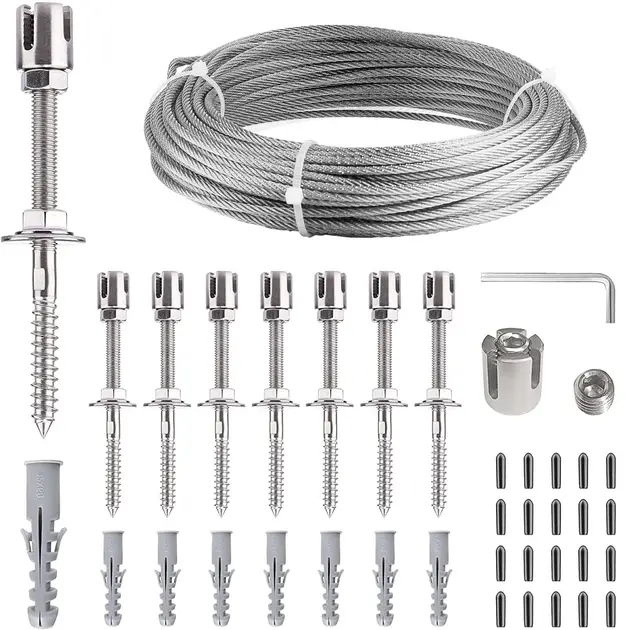 Soporte para Plantas trepadoras de 12 m, Kit Completo de Acero Inoxidable T316 con 8 Soportes de Pared y Cuerda de 3 mm