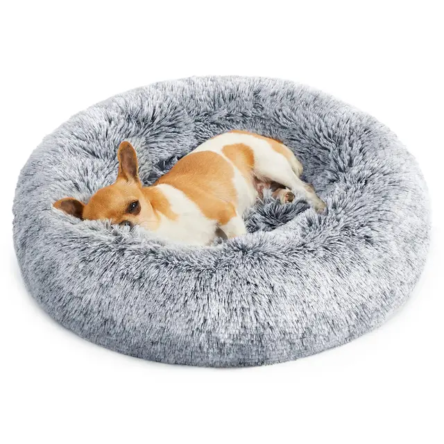 Feandrea Cama de Perros, Cama para Perros, Cojín Central Extraíble y Lavable, Alfombra de Felpa Suave y Mullida, 50 cm de Diámetro, Gris PGW037G01