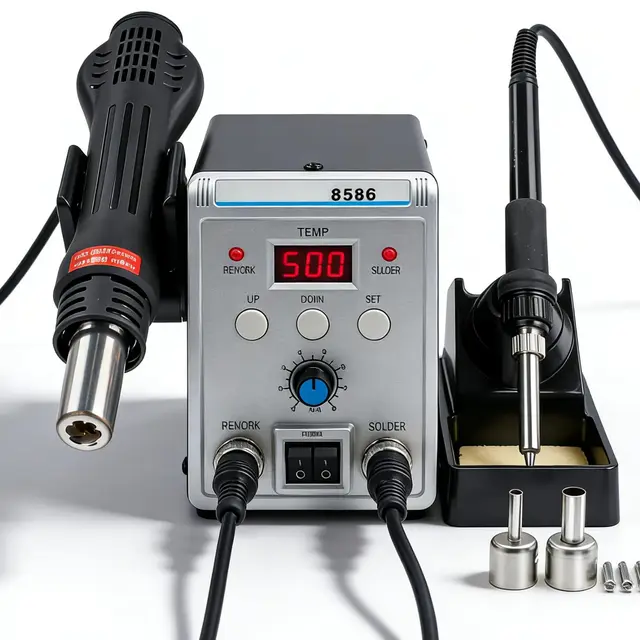 Estacion De Soldadura De Aire Caliente, 700W 2 En 1 Soldador EstañO Y Pistola Aire Caliente, Estacion Soldadura Digital Soldadura Y Retrabajo De Aire Caliente SMD Con Temperatura Ajustable 100-500 °C