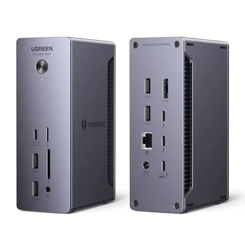 UGREEN Revodok MAX 213 Docking Station Thunderbolt 4 13 En 1 Hub USB C Displayport Doble Pantalla 4K60Hz 8K30Hz Adaptador Tipo C 3.2 10Gbps Ethernet Lector Tarjeta SD TF 3.5mm Alimentación DC 180W